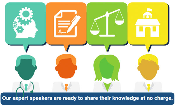 Graphic illustration of speakers with talking bubbles