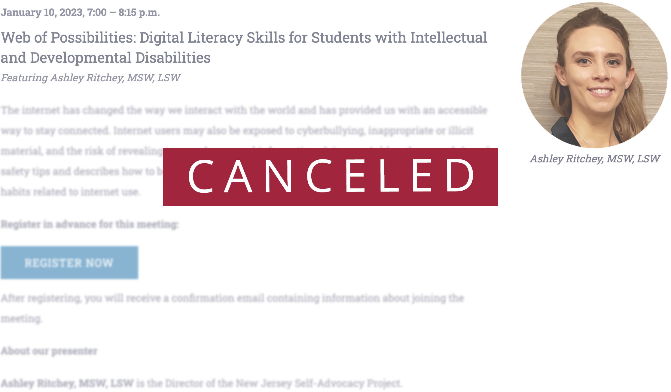 Cancel January 10 Virtual Conference Workshop - Digital Literacy w Ashley Ritchie